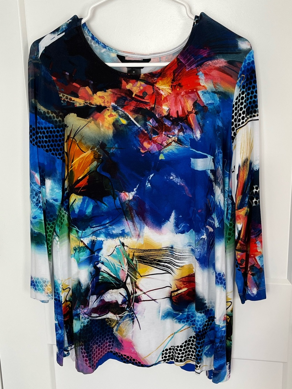 Ali Miles Size Medium Multi-Color Abstract Print Long Sleeve Top Blue Red Black